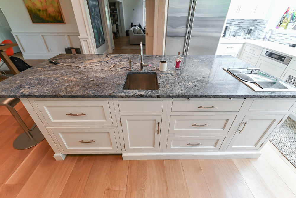 Plain & Fancy Transitional White Kitchen with Island, Countertops and Wolf & Sub-Zero Appliances