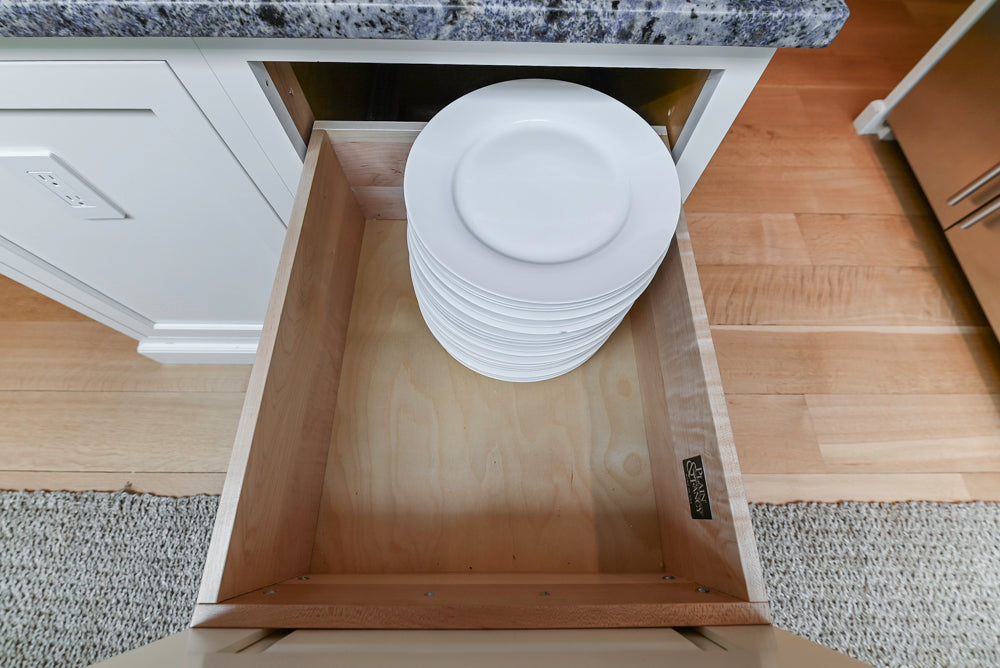 Plain & Fancy Transitional White Kitchen with Island, Countertops and Wolf & Sub-Zero Appliances
