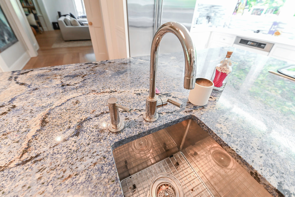 Plain & Fancy Transitional White Kitchen with Island, Countertops and Wolf & Sub-Zero Appliances