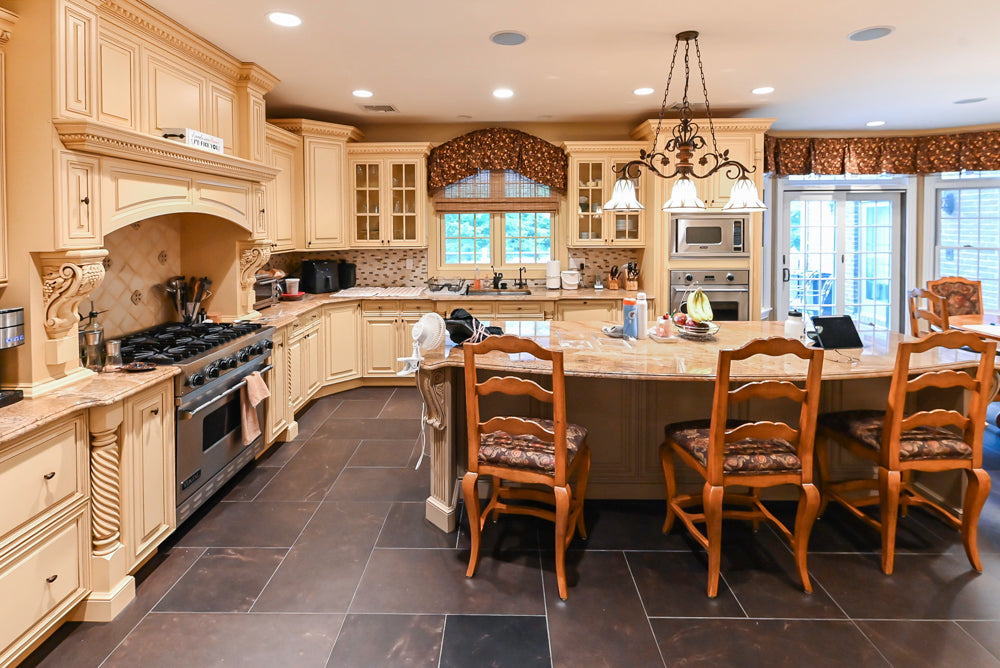 Custom Traditional Cream Kitchen with Island, Butler's Pantry and Viking Appliances