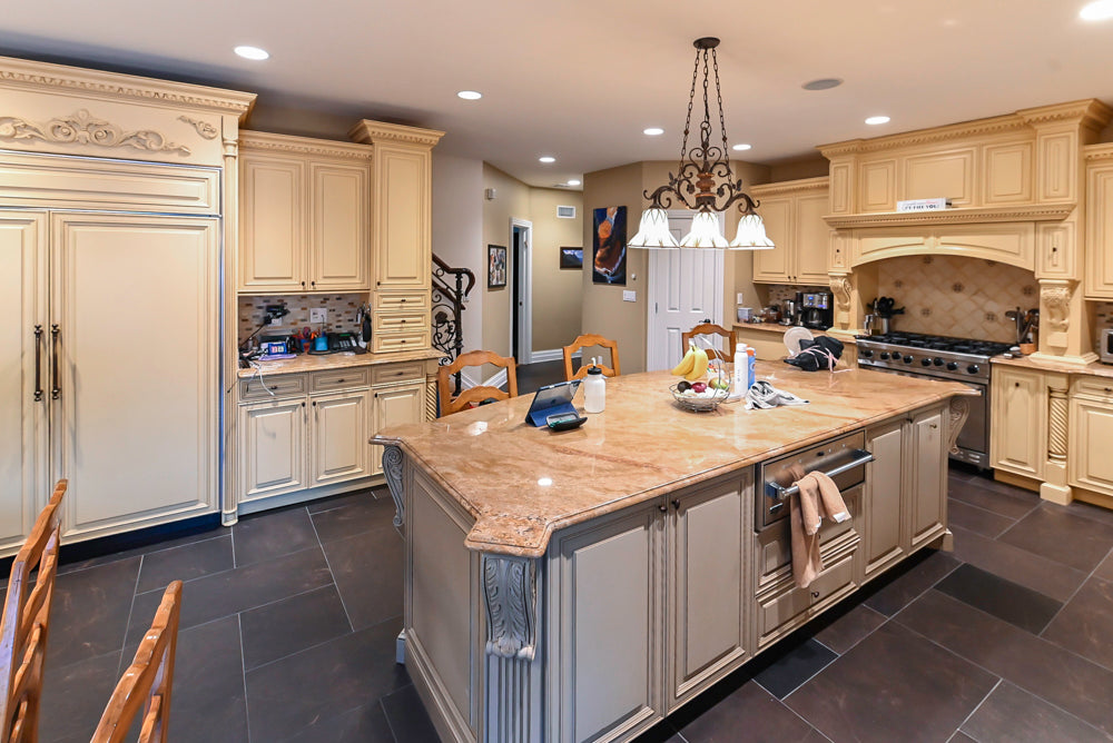 Custom Traditional Cream Kitchen with Island, Butler's Pantry and Viking Appliances