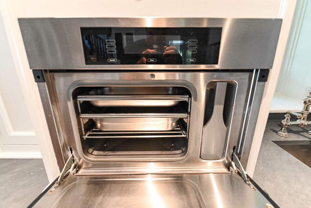 Christopher Peacock Transitional White Kitchen with Island and Miele Appliances