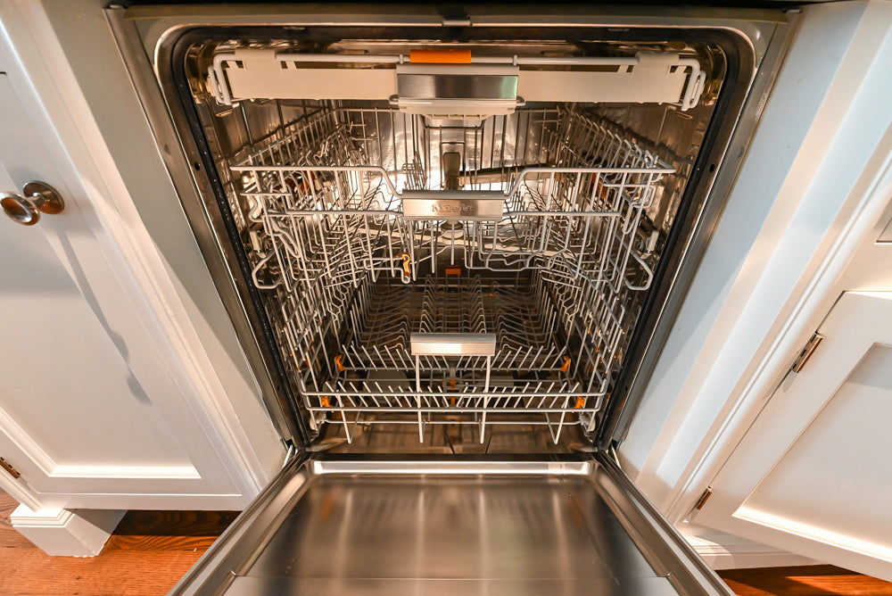 Christopher Peacock Transitional White Kitchen with Island and Miele Appliances