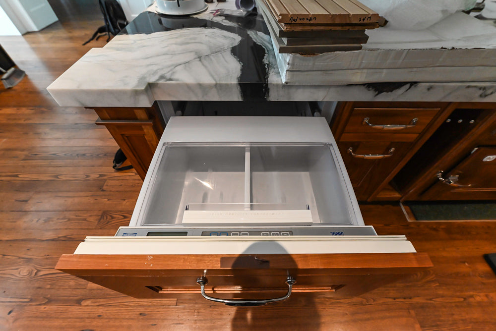Christopher Peacock Transitional White Kitchen with Island and Miele Appliances
