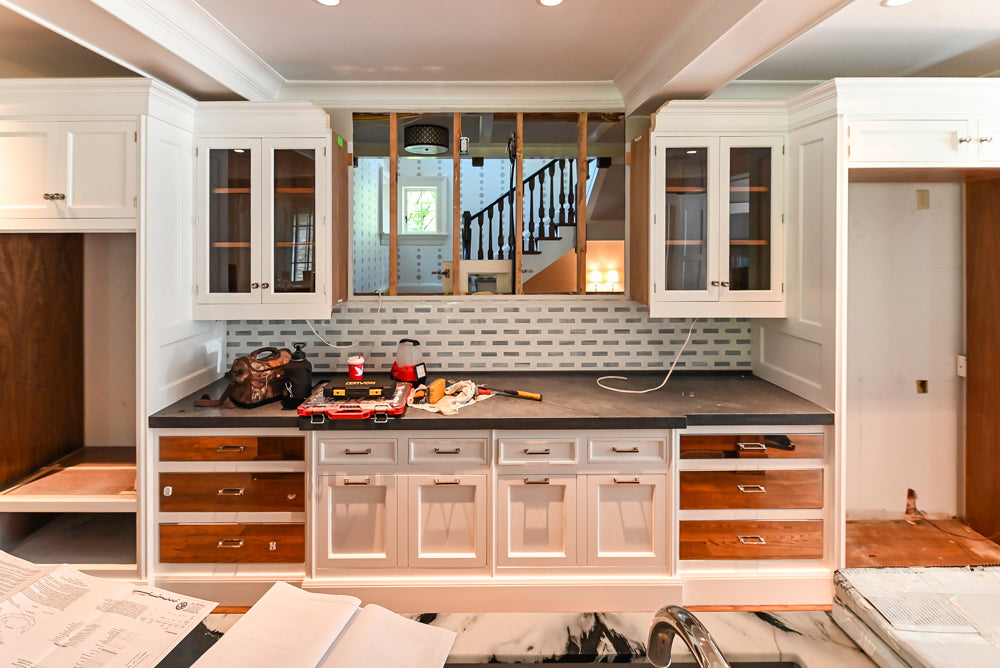 Christopher Peacock Transitional White Kitchen with Island, La Cornue 165 Range & Miele Appliances
