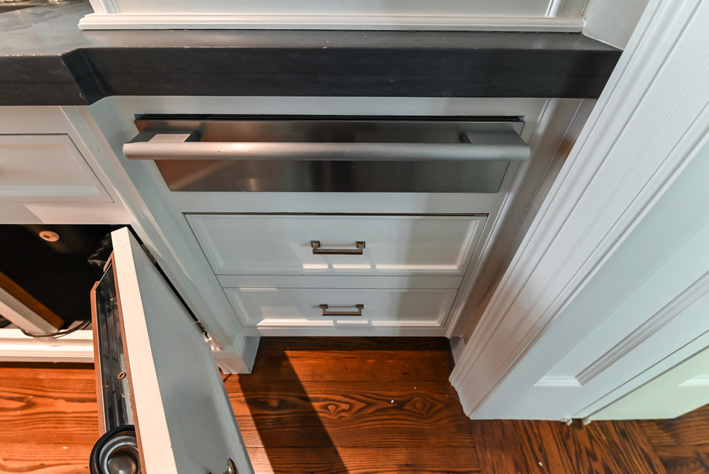 Christopher Peacock Transitional White Kitchen with Island and Miele Appliances