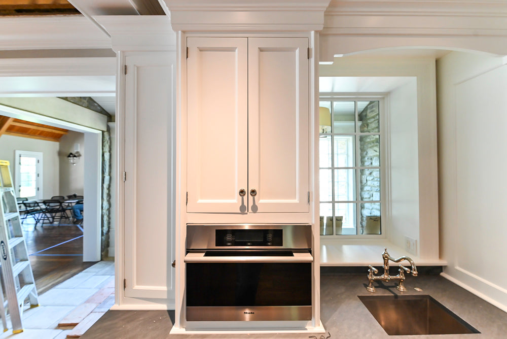 Christopher Peacock Transitional White Kitchen with Island and Miele Appliances