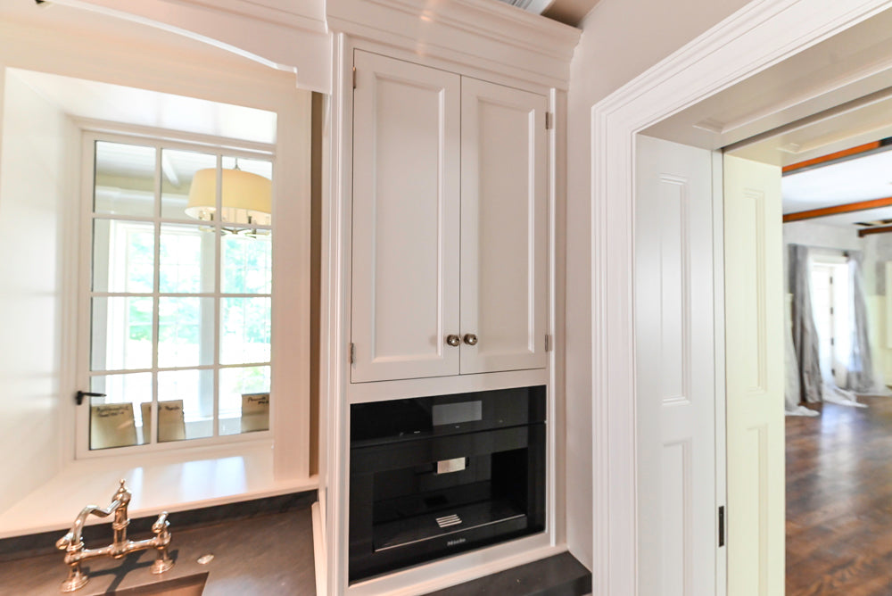 Christopher Peacock Transitional White Kitchen with Island and Miele Appliances
