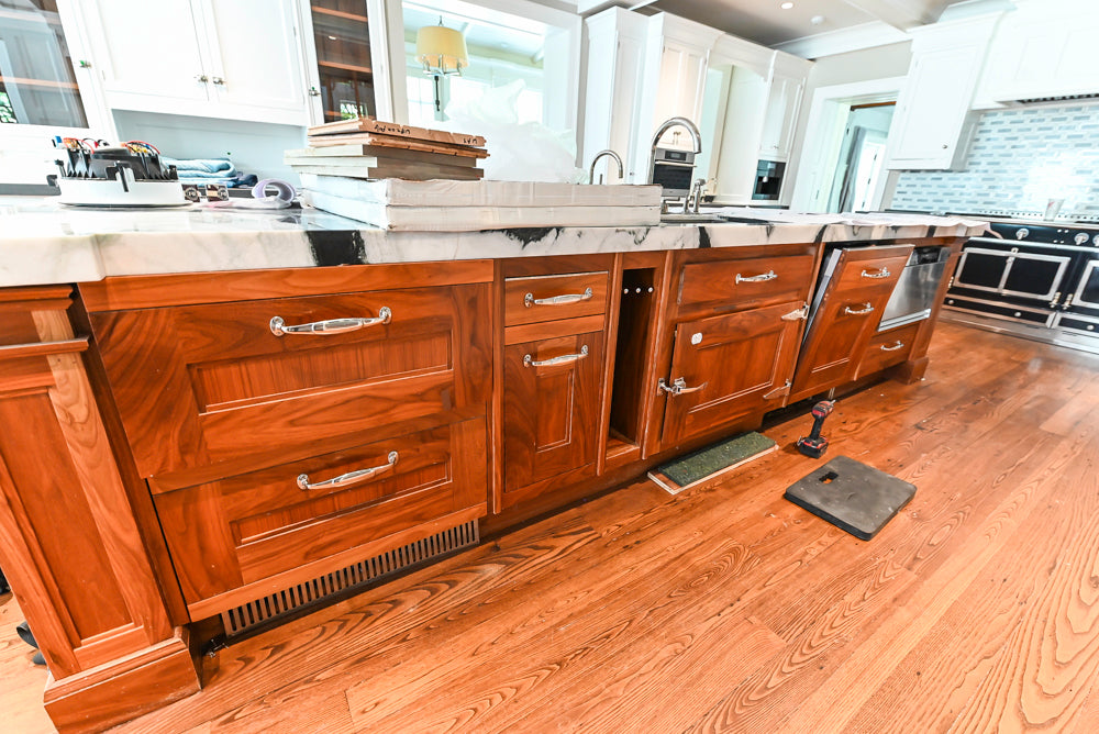 Christopher Peacock Transitional White Kitchen with Island, La Cornue 165 Range & Miele Appliances