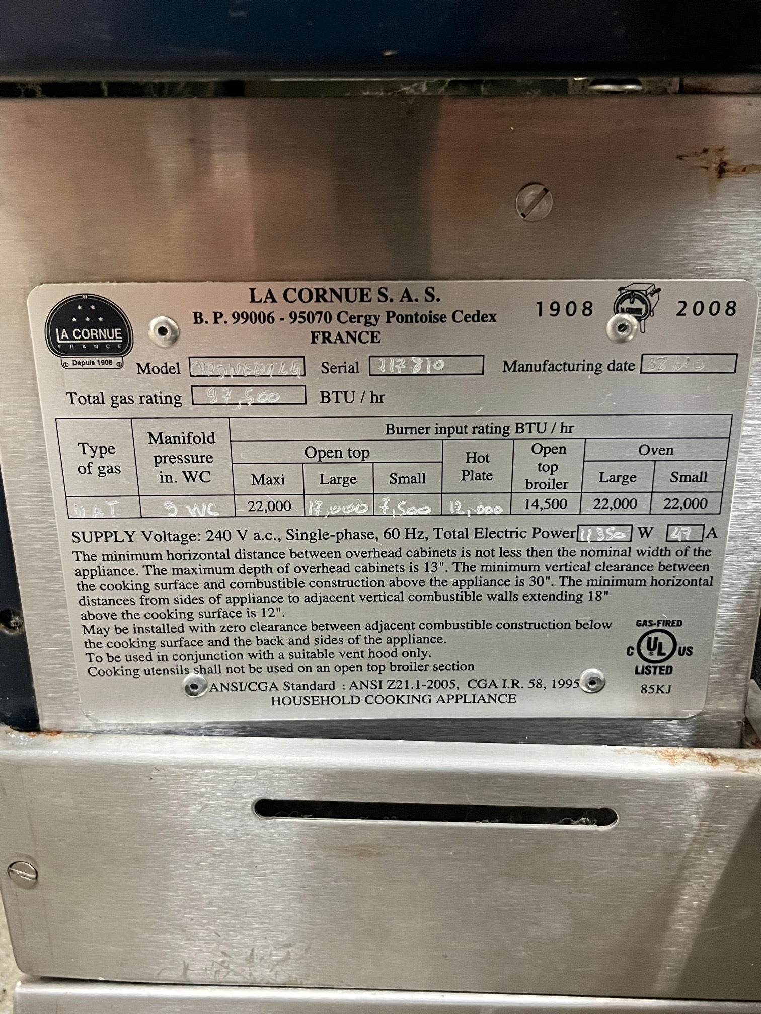 La Cornue Chateau 165 65" Dark Navy Blue Dual Fuel Range