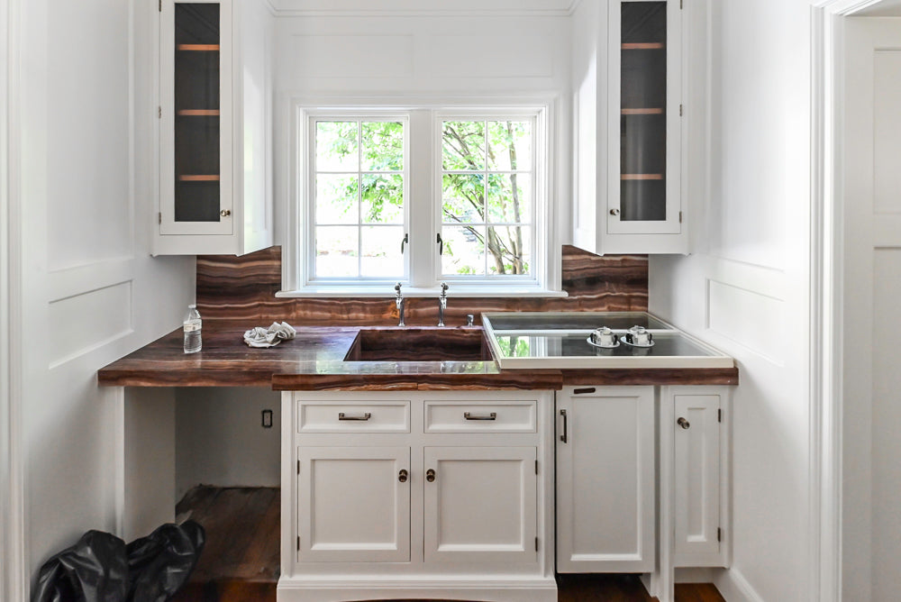 Christopher Peacock Transitional White Butler's Pantry with Marble Countertops