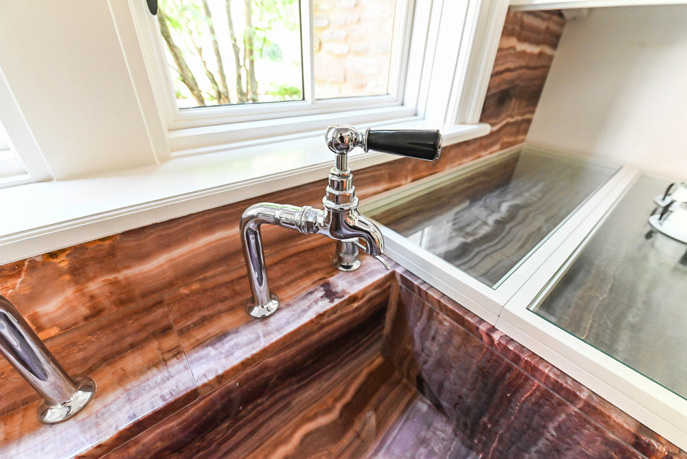 Christopher Peacock Transitional White Butler's Pantry with Marble Countertops