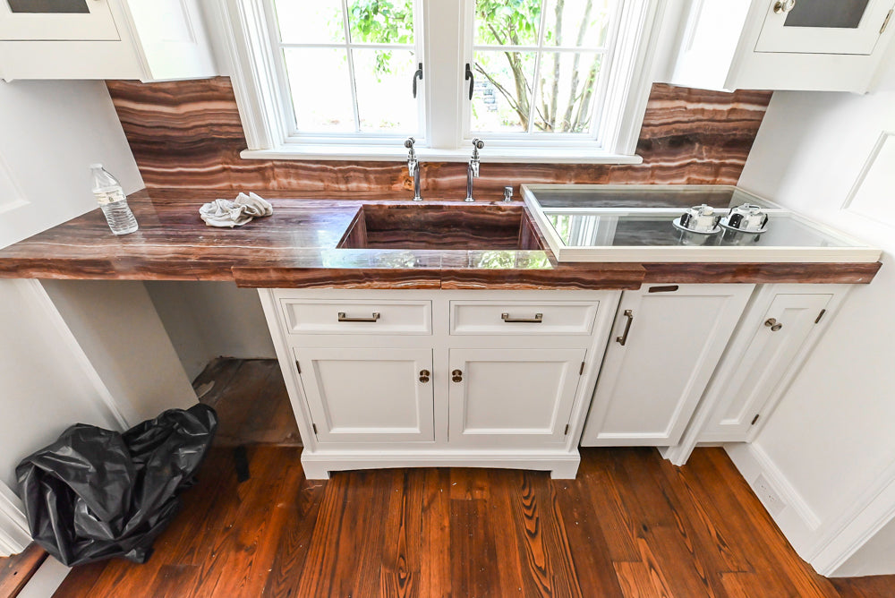 Christopher Peacock Transitional White Butler's Pantry with Marble Countertops