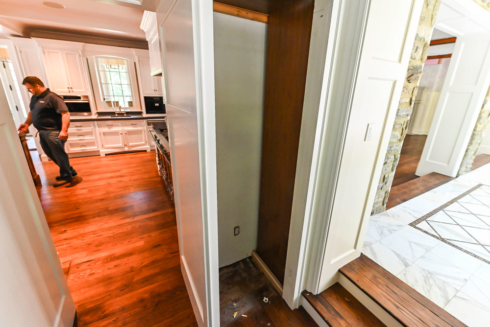 Christopher Peacock Transitional White Butler's Pantry with Marble Countertops
