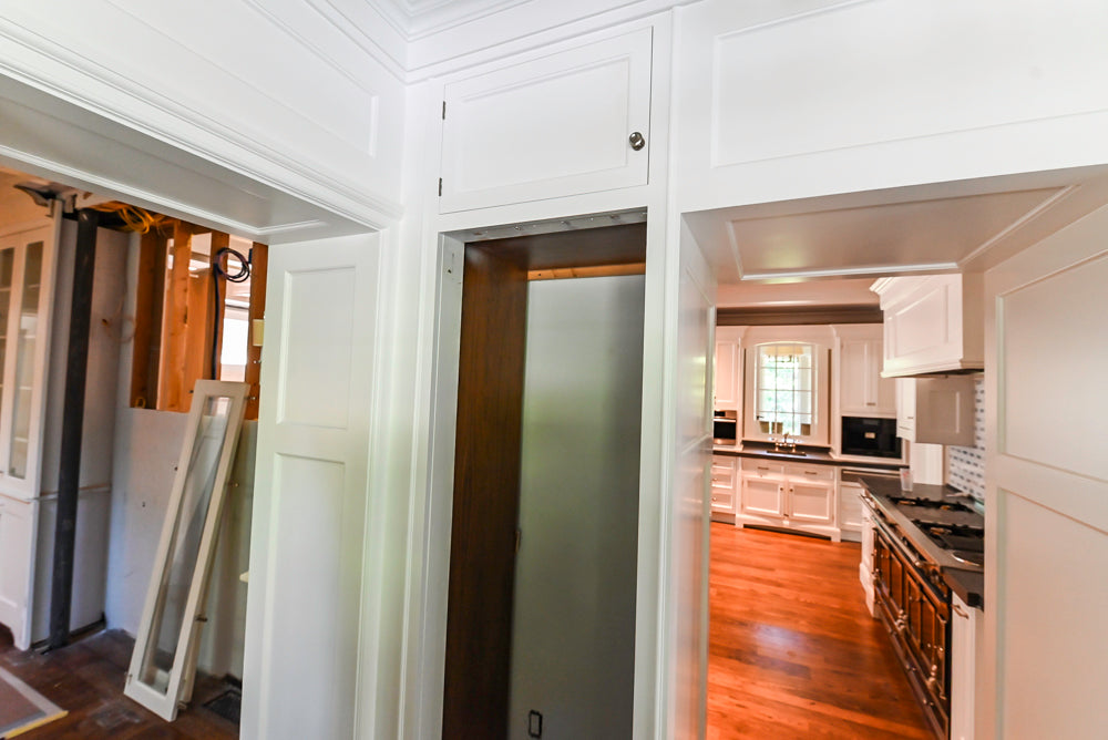 Christopher Peacock Transitional White Butler's Pantry with Marble Countertops