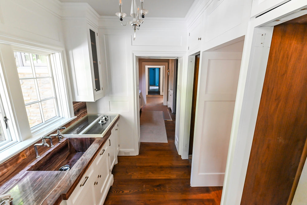 Christopher Peacock Transitional White Butler's Pantry with Marble Countertops