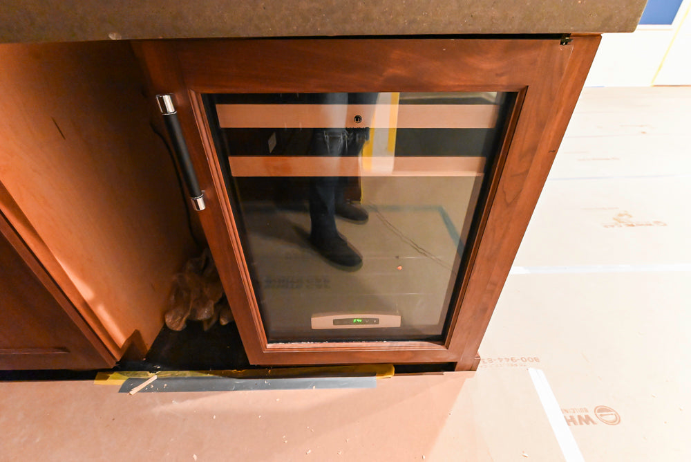 Custom Transitional Wooden Brown Wet Bar Area with Seating Room & Stone Countertops