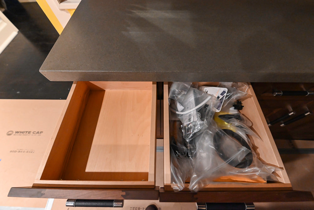 Custom Transitional Wooden Brown Wet Bar Area with Seating Room & Stone Countertops