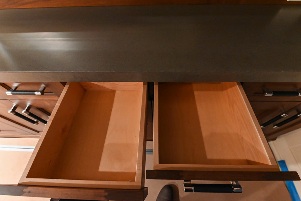Custom Transitional Wooden Brown Wet Bar Area with Seating Room & Stone Countertops
