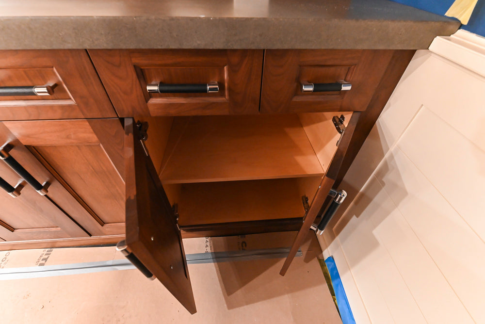 Custom Transitional Wooden Brown Wet Bar Area with Seating Room & Stone Countertops