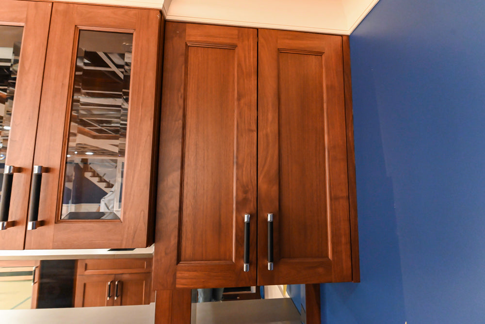 Custom Transitional Wooden Brown Wet Bar Area with Seating Room & Stone Countertops