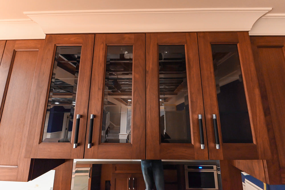 Custom Transitional Wooden Brown Wet Bar Area with Seating Room & Stone Countertops