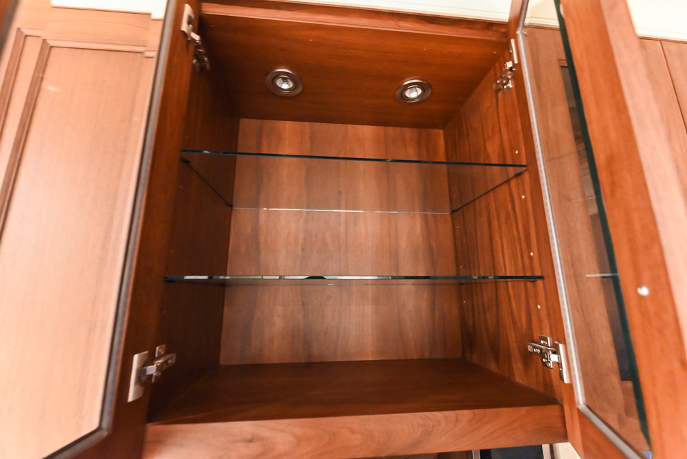 Custom Transitional Wooden Brown Wet Bar Area with Seating Room & Stone Countertops