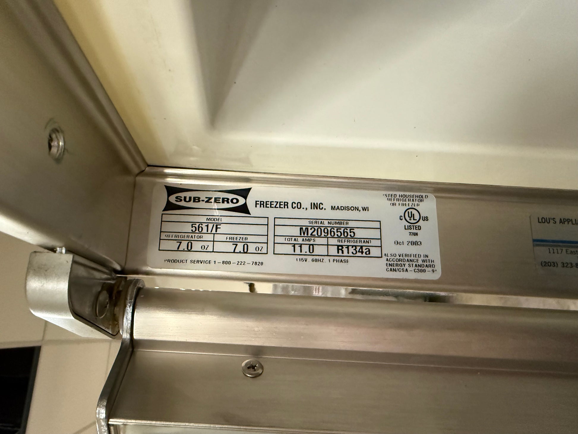 Sub-Zero 561/F 36" Panel Ready Side by Side Refrigerator, Pre-Owned