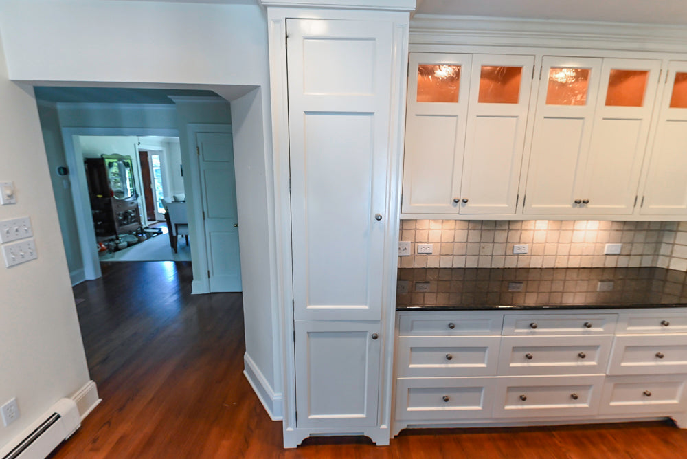 Custom Traditional White Kitchen with Wood Island, Granite Countertops and Wolf Range