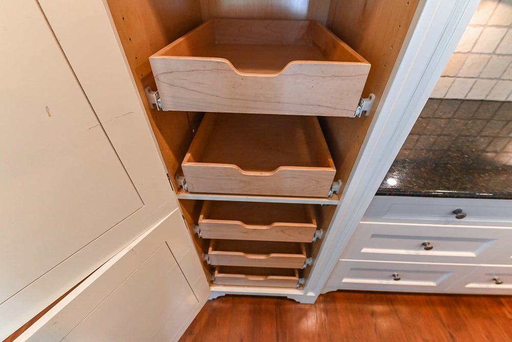 Custom Traditional White Kitchen with Wood Island, Granite Countertops and Wolf Range