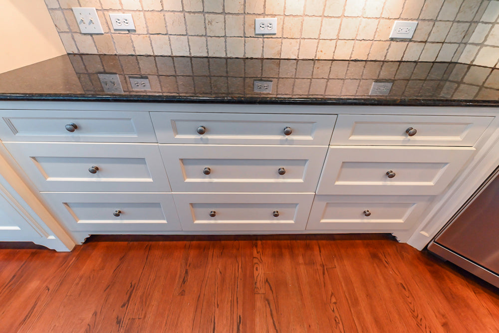 Custom Traditional White Kitchen with Wood Island, Granite Countertops and Wolf Range
