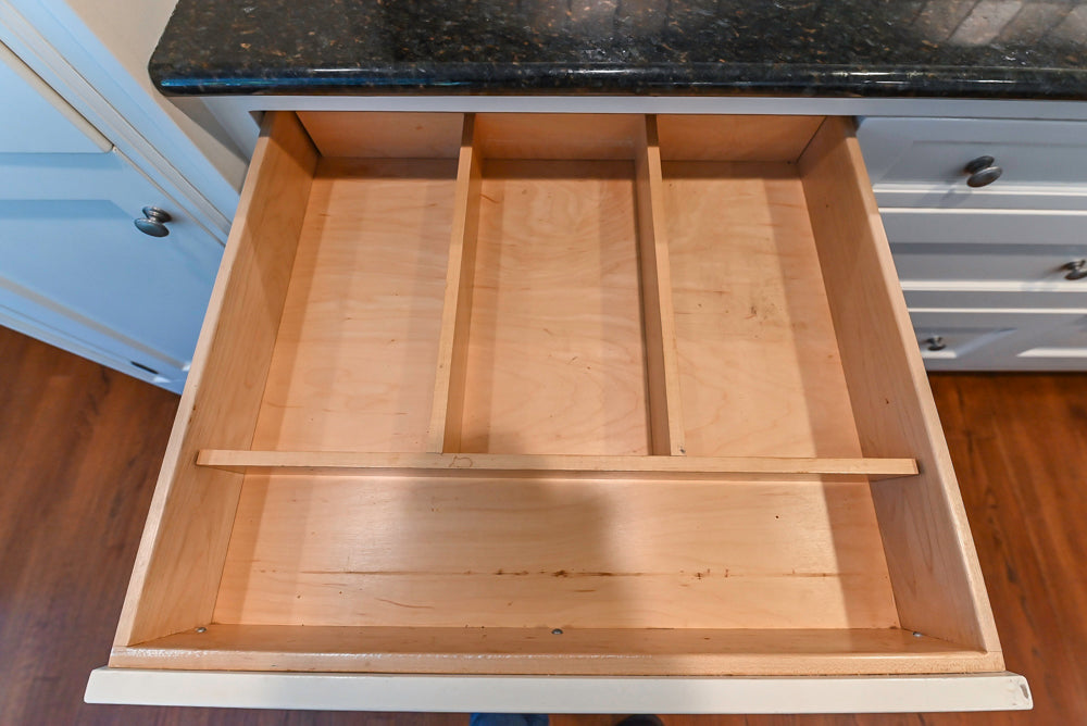 Custom Traditional White Kitchen with Wood Island, Granite Countertops and Wolf Range