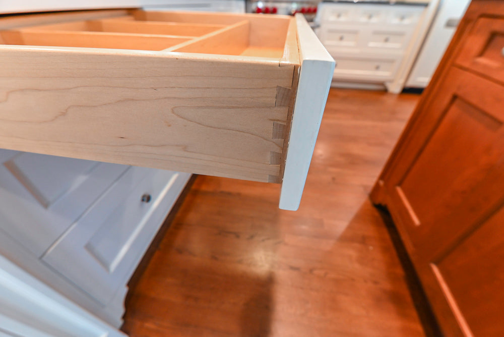 Custom Traditional White Kitchen with Wood Island, Granite Countertops and Wolf Range