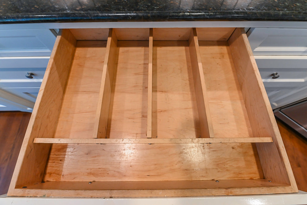 Custom Traditional White Kitchen with Wood Island, Granite Countertops and Wolf Range