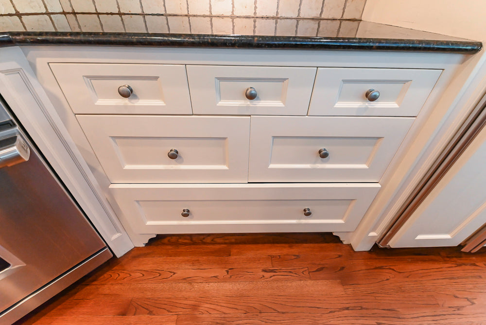 Custom Traditional White Kitchen with Wood Island, Granite Countertops and Wolf Range