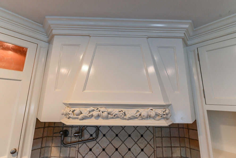 Custom Traditional White Kitchen with Wood Island, Granite Countertops and Wolf Range