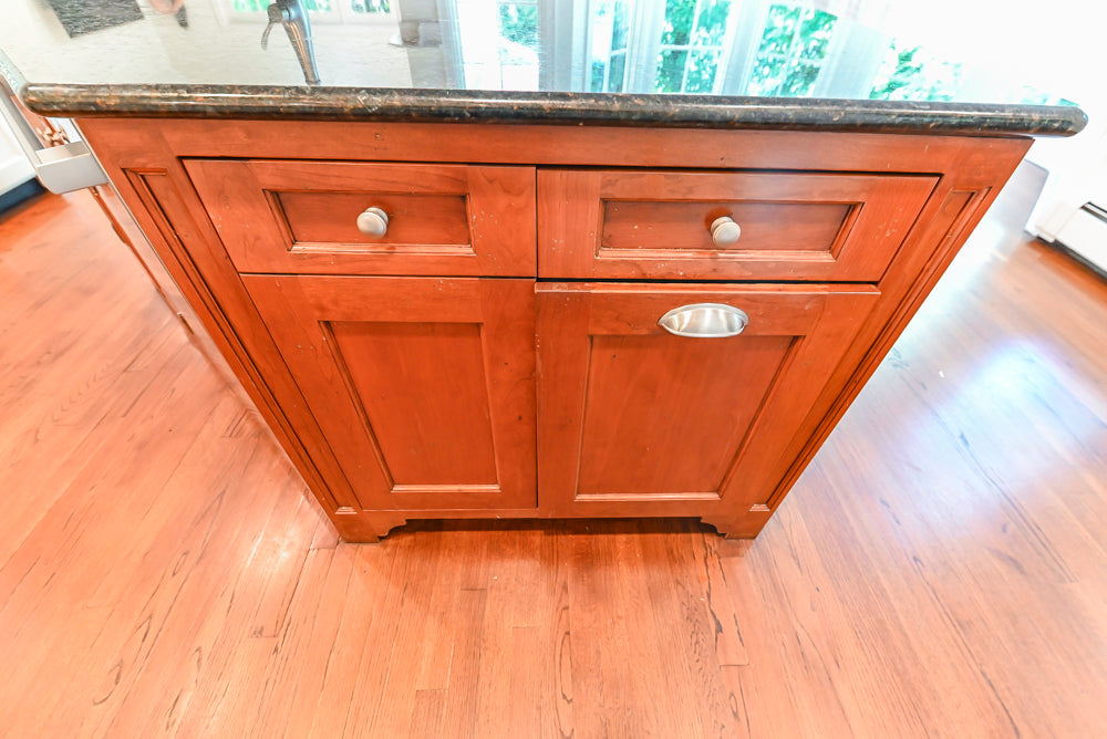 Custom Traditional White Kitchen with Wood Island, Granite Countertops and Wolf Range