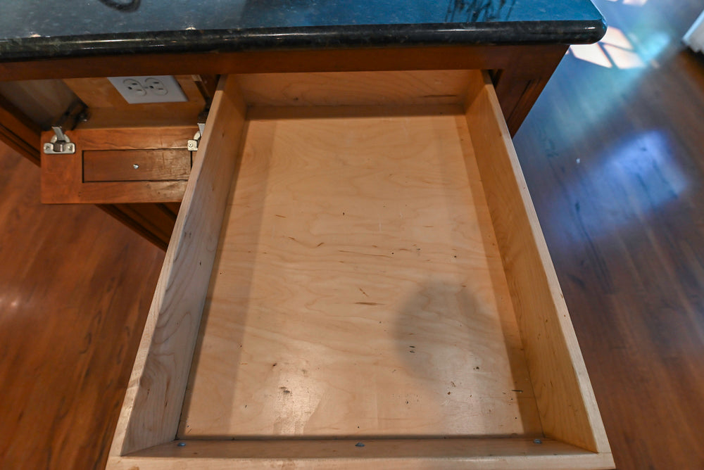 Custom Traditional White Kitchen with Wood Island, Granite Countertops and Wolf Range