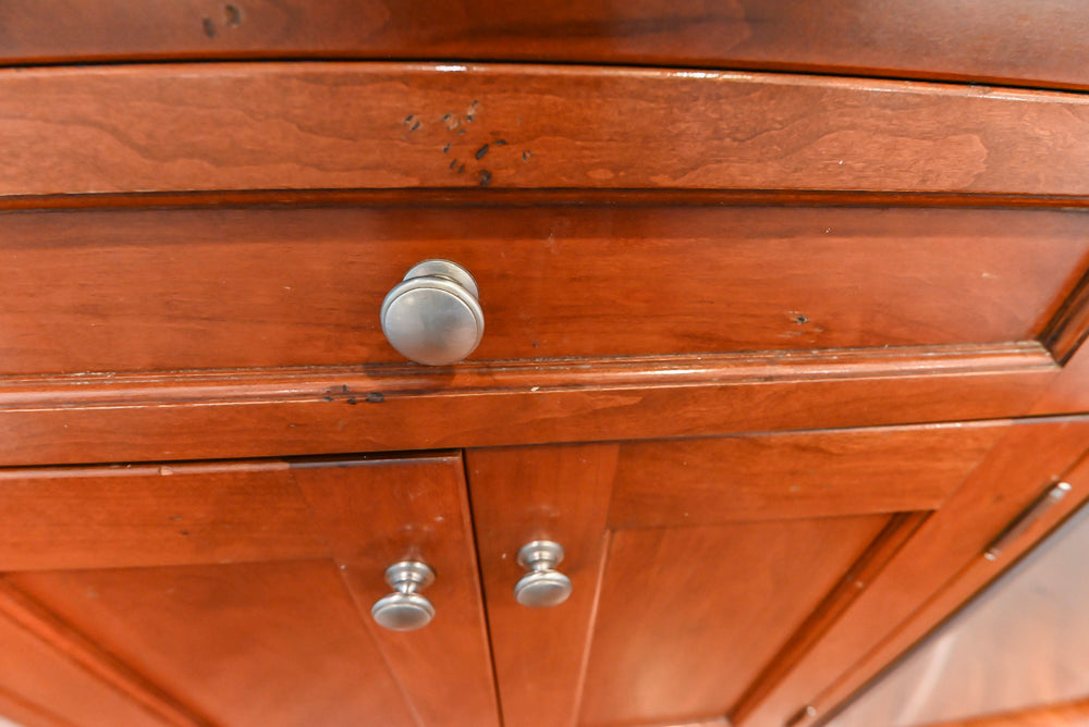 Custom Traditional White Kitchen with Wood Island, Granite Countertops and Wolf Range