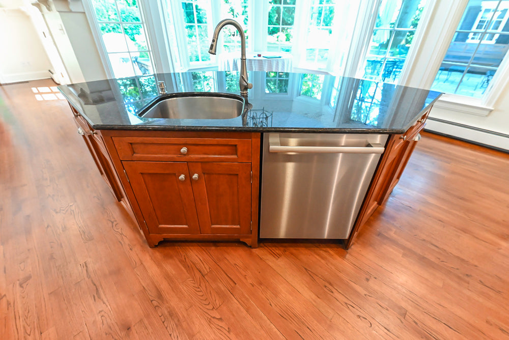Custom Traditional White Kitchen with Wood Island, Granite Countertops and Wolf Range