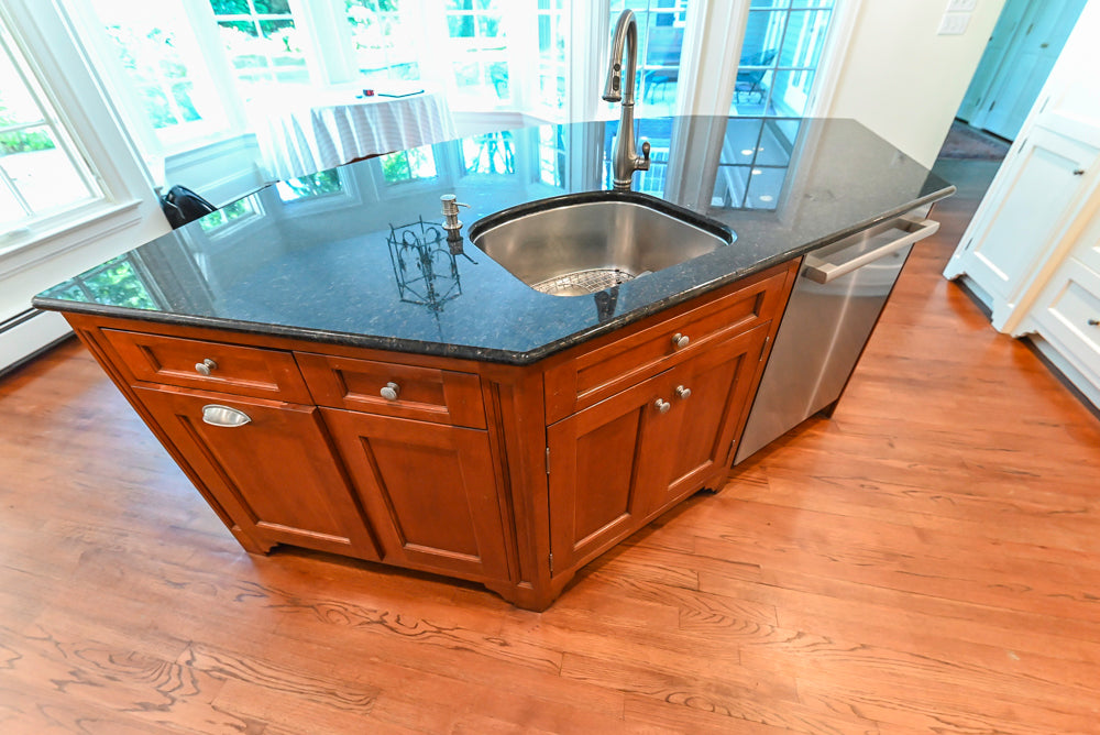 Custom Traditional White Kitchen with Wood Island, Granite Countertops and Wolf Range