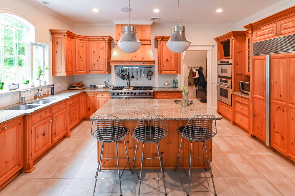Custom Traditional Natural Wood Kitchen with Granite Countertops and Appliances