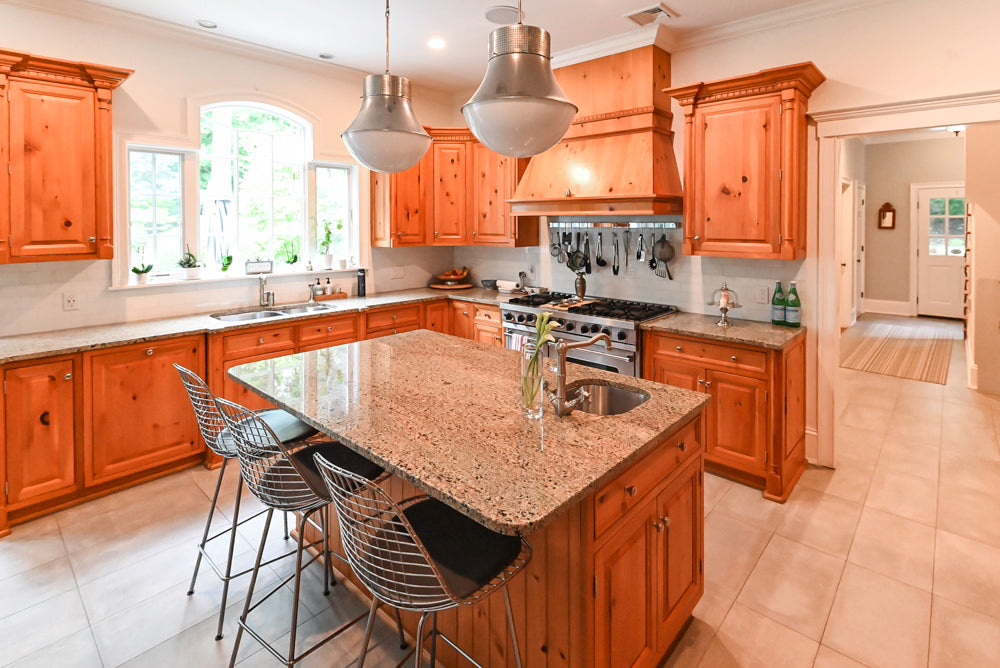 Custom Traditional Natural Wood Kitchen with Granite Countertops and Appliances