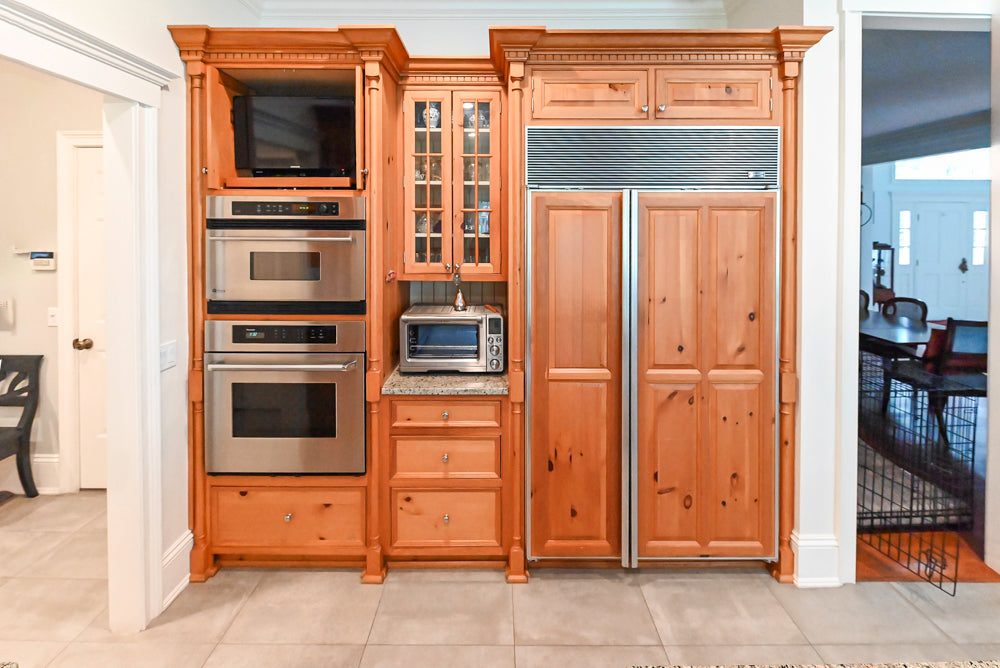 Custom Traditional Natural Wood Kitchen with Granite Countertops and Appliances