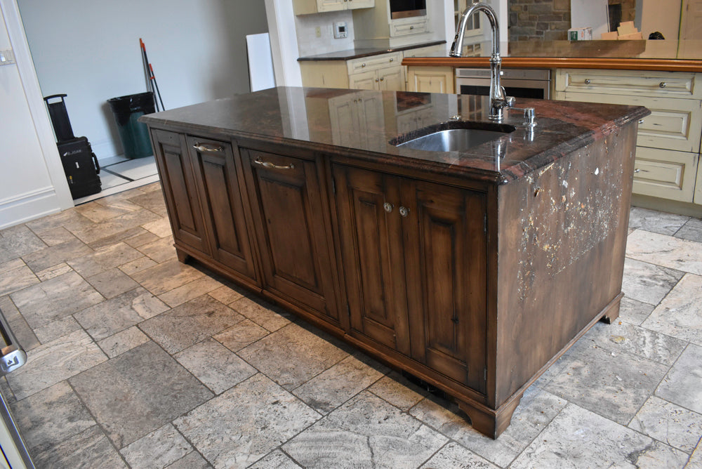 Custom Traditional Distressed Two-Tone Kitchen with Double Island, Stone Countertops and Sub-Zero & Wolf Appliances