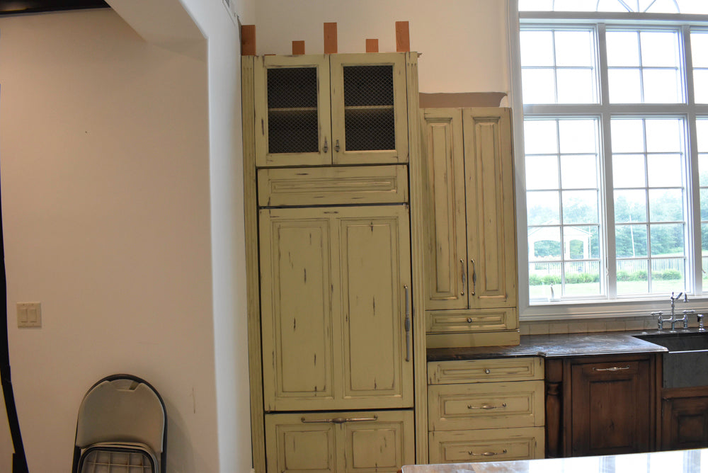Custom Traditional Distressed Two-Tone Kitchen with Double Island, Stone Countertops and Sub-Zero & Wolf Appliances