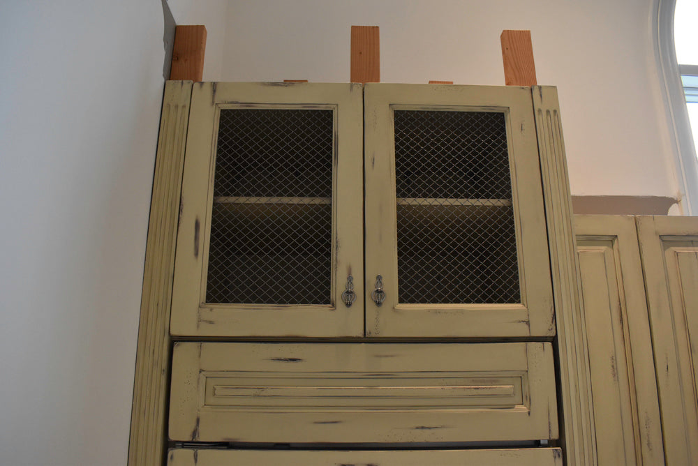 Custom Traditional Distressed Two-Tone Kitchen with Double Island, Stone Countertops and Sub-Zero & Wolf Appliances