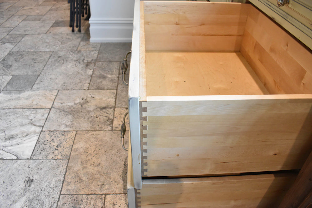 Custom Traditional Distressed Two-Tone Kitchen with Double Island, Stone Countertops and Sub-Zero & Wolf Appliances