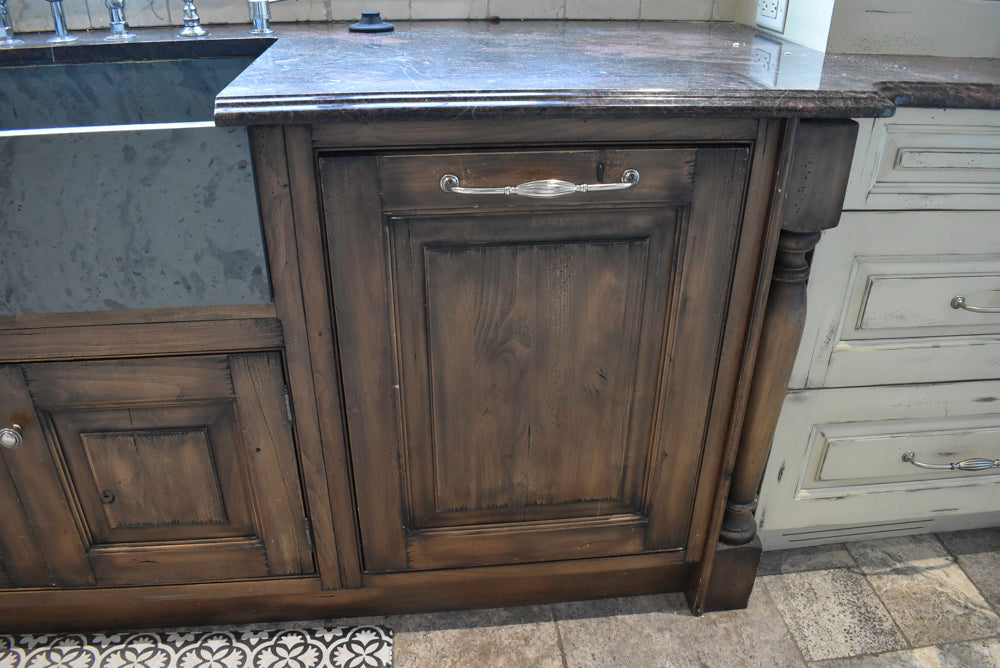 Custom Traditional Distressed Two-Tone Kitchen with Double Island, Stone Countertops and Sub-Zero & Wolf Appliances