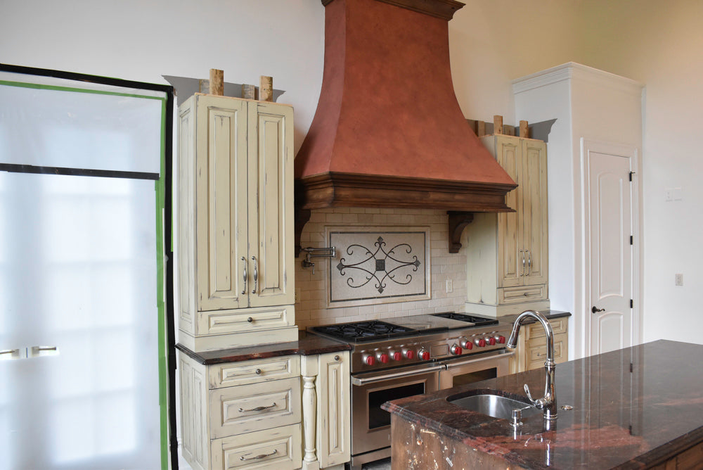 Custom Traditional Distressed Two-Tone Kitchen with Double Island, Stone Countertops and Sub-Zero & Wolf Appliances